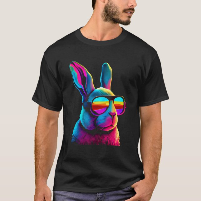 Cool Bunny Rabbit Synthwave Sunglasses Retro Color T-Shirt (Vorderseite)