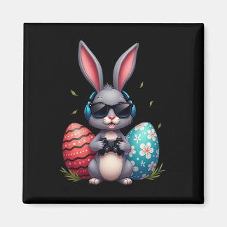 Cool Bunny With Sungl And Video Games Decor Easter Magnet