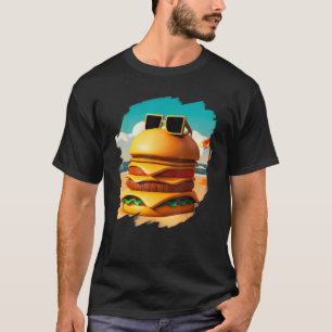 Cool Burger Chilling on Beach Fast Food Feinschmec T-Shirt
