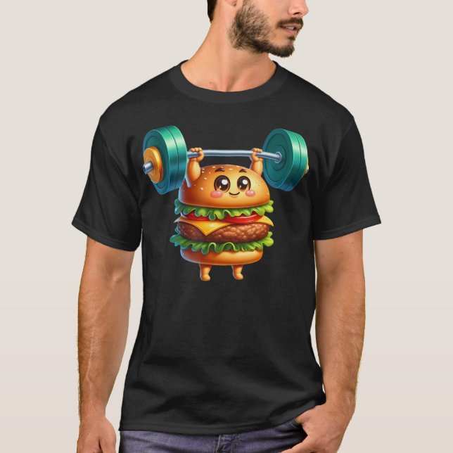Cool Burger Weightlift Fitness Barbell Gym Arbeit T-Shirt (Vorderseite)