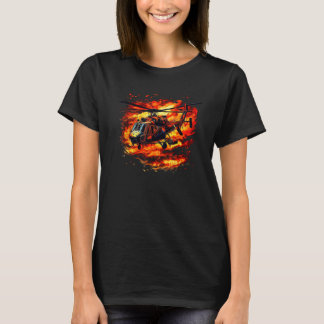 Cool burning Helicopter with Flames & Fire for Pil T-Shirt