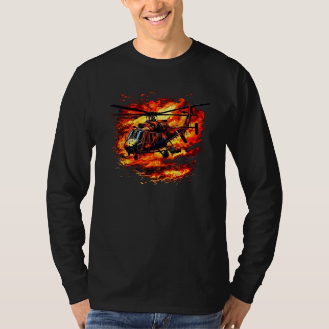 Cool burning Helicopter with Flames & Fire for Pil T-Shirt (Vorderseite)