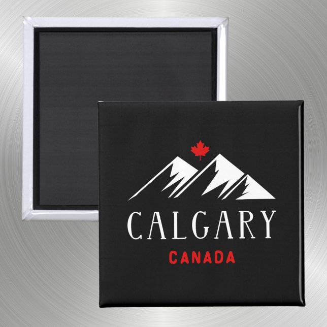 Cool Calgary Canada Mountains Maple Leaf Dark Magnet (Von Creator hochgeladen)