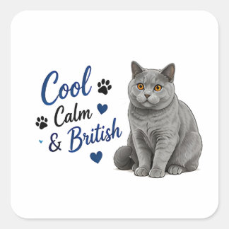 🐾 Cool Calm British Shorthair Katzenliebhaber Zit Quadratischer Aufkleber