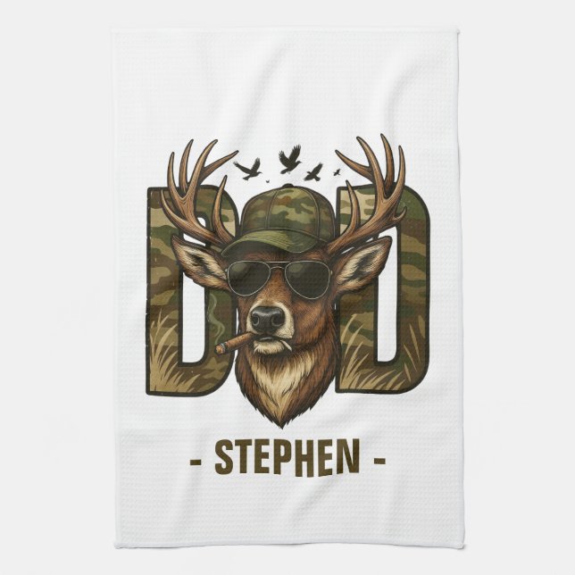 Cool Camouflage Vater - Hirsch mit Sonnenbrille Geschirrtuch (Vertikal)