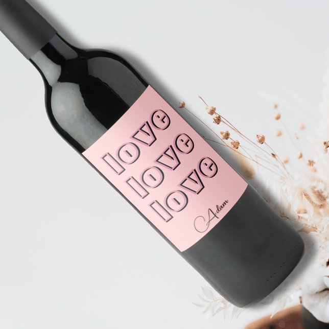 Cool Candy Pink Clean 3 x Liebe | Pastel-Rose Weinetikett (Von Creator hochgeladen)