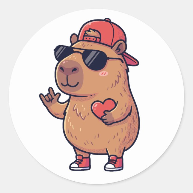 Cool Capybara ASL I Love You Sign Valentine Runder Aufkleber (Vorderseite)