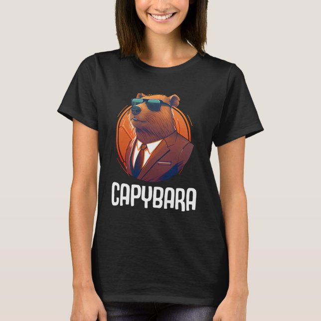 Cool Capybara Sonnenbrille Wasser Schweinefleisch  T-Shirt (Vorderseite)