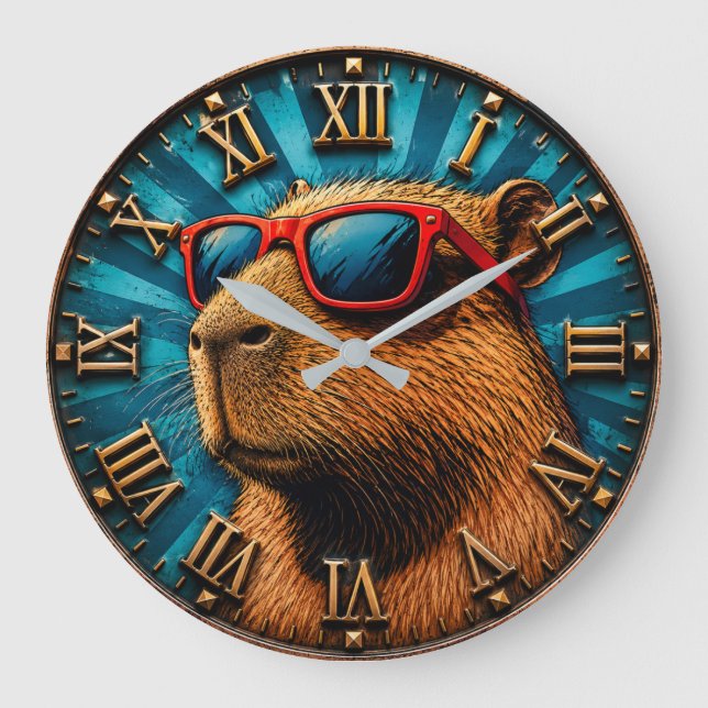 Cool Capybara with Sunglasses Große Wanduhr (Vorderseite)