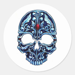 Cool Cartoon Tätowiersymbol blau Metall gotischer  Runder Aufkleber
