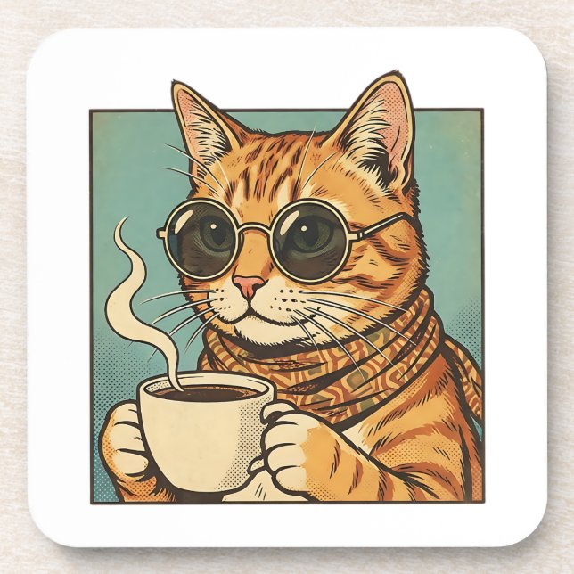 Cool Cat Coffee Retro Style Design for Cat Lovers Getränkeuntersetzer (Vorderseite)