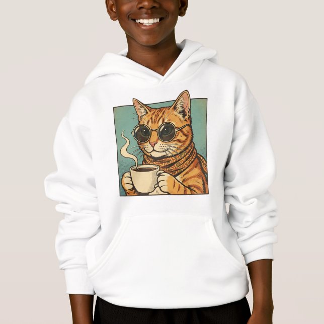 Cool Cat Coffee Retro Style Design for Cat Lovers Hoodie (Vorderseite)