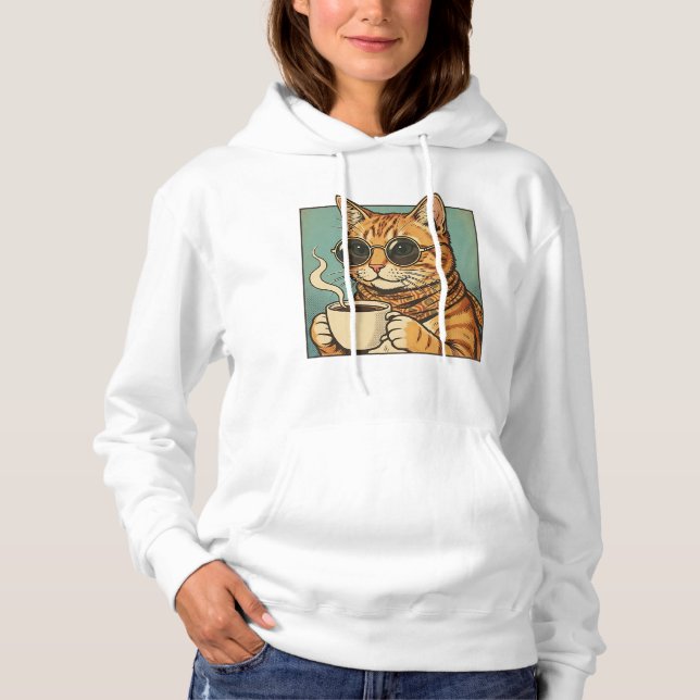 Cool Cat Coffee Retro Style Design for Cat Lovers Hoodie (Vorderseite)