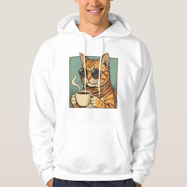 Cool Cat Coffee Retro Style Design for Cat Lovers Hoodie (Vorderseite)