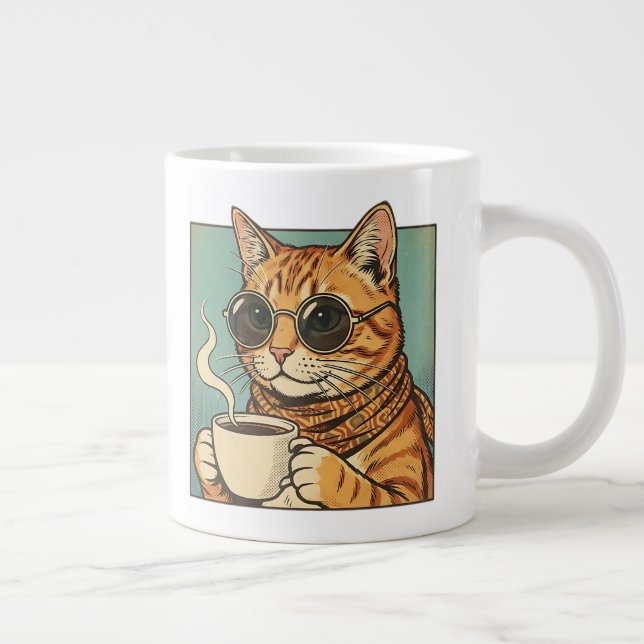 Cool Cat Coffee Retro Style Design for Cat Lovers Jumbo-Tasse (Rechts)