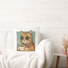 Cool Cat Coffee Retro Style Design for Cat Lovers Kissen