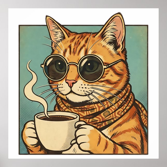 Cool Cat Coffee Retro Style Design for Cat Lovers Poster (Vorne)