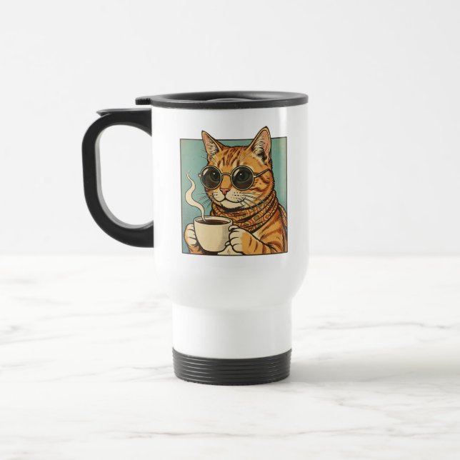 Cool Cat Coffee Retro Style Design for Cat Lovers Reisebecher (Links)