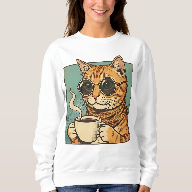 Cool Cat Coffee Retro Style Design for Cat Lovers Sweatshirt (Vorderseite)