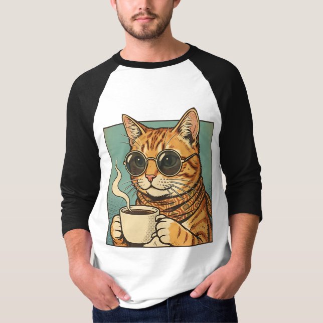 Cool Cat Coffee Retro Style Design for Cat Lovers T-Shirt (Vorderseite)