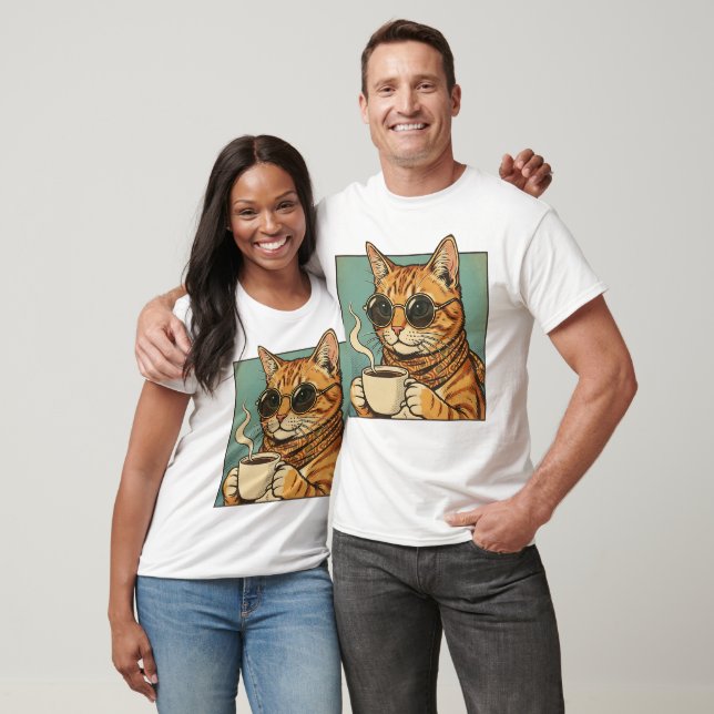 Cool Cat Coffee Retro Style Design for Cat Lovers T-Shirt (Unisex)