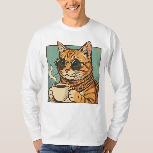 Cool Cat Coffee Retro Style Design for Cat Lovers T-Shirt (Vorderseite)
