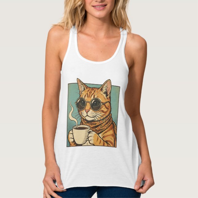 Cool Cat Coffee Retro Style Design for Cat Lovers Tank Top (Vorderseite)