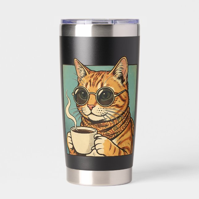Cool Cat Coffee Retro Style Design for Cat Lovers Thermobecher (Vorderseite)