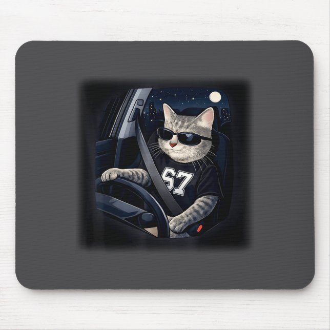 Cool Cat Driving 67 Sungles Funny For Men Women Ki Mousepad (Vorne)