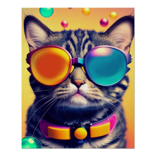 Cool Cat Funky Shades Psychedelic Dream World Poster (Vorderseite)