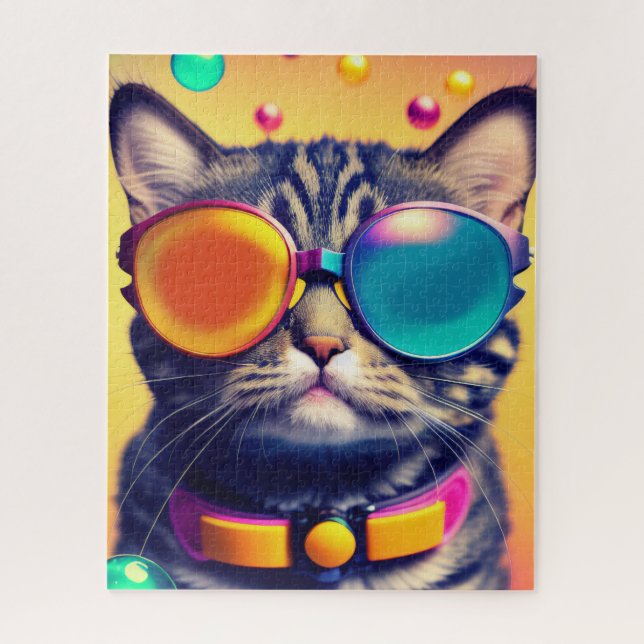 Cool Cat Funky Shades Psychedelic Dream World Puzzle (Vertikal)