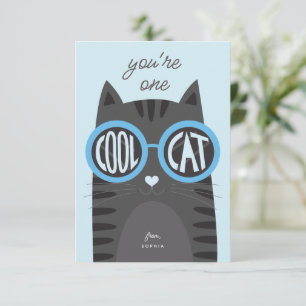 Cool Cat Gray Valentine's day Card_blue Einladung