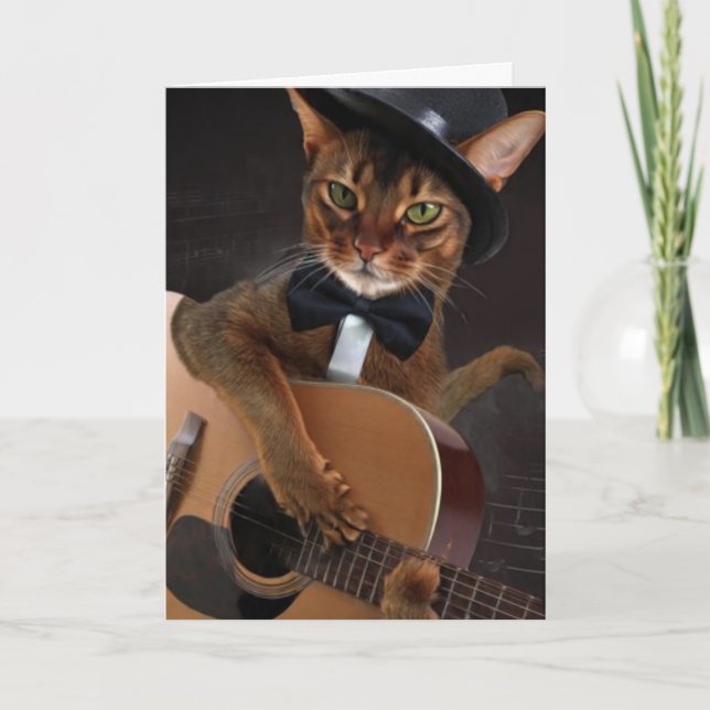 Cool Cat Guitarist – Minimal Elegant Design Karte (Vorderseite)