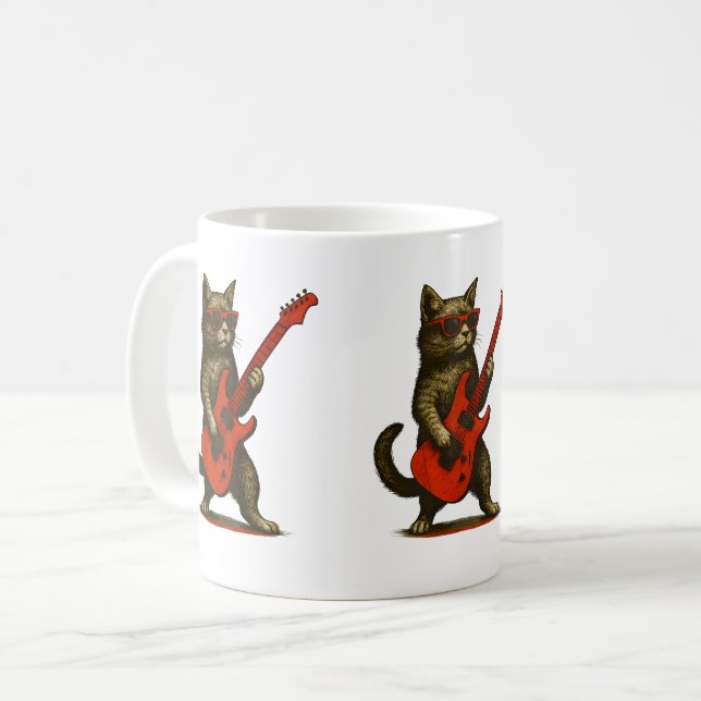 Cool Cat Guitarist Mug – Funny Musician Coffee Cup Kaffeetasse (Vorderseite Links)