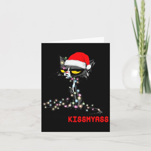 Cool Cat Hat Merry Kiss My Christmas  Karte (Vorderseite)