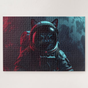 Cool Cat in Space Suit and Moon neoncore sci-fi Puzzle