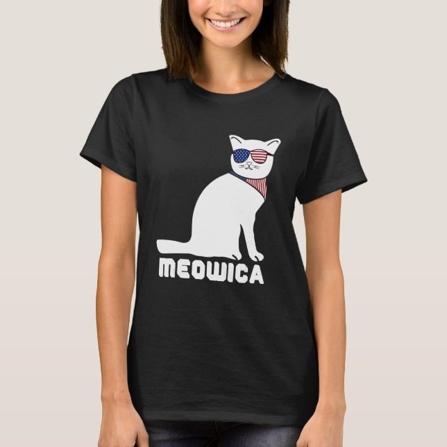 Cool Cat Meowica 4th of July Men Women T-Shirt (Vorderseite)