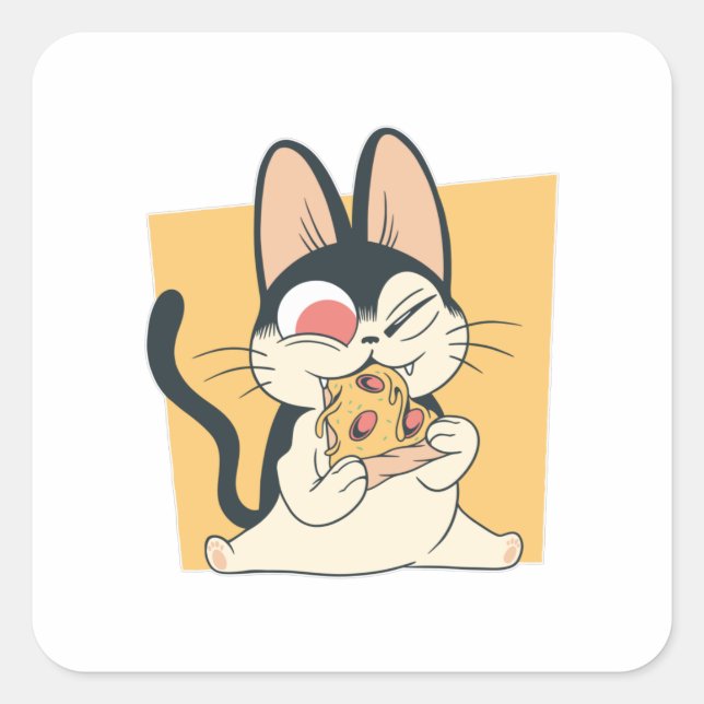 Cool Cat Pizza Lover Design Quadratischer Aufkleber (Vorderseite)