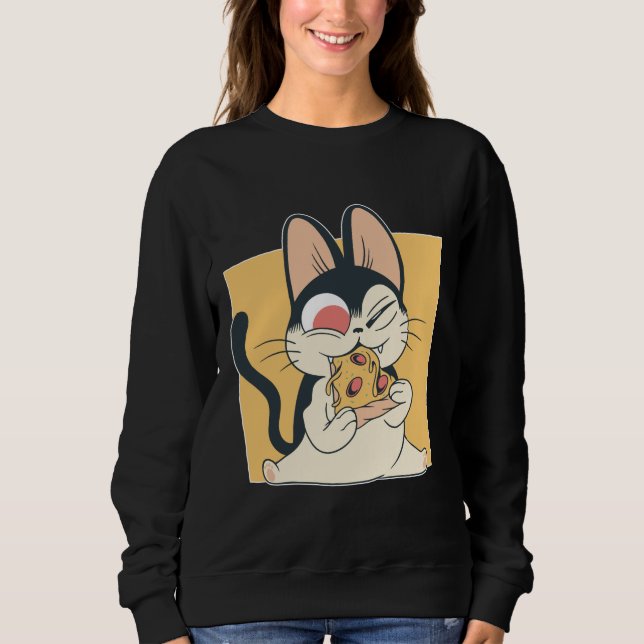 Cool Cat Pizza Lover Design Sweatshirt (Vorderseite)