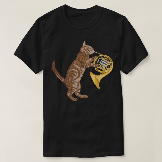 Cool Cat Playing French Horn Musician Orchestra Mu T-Shirt (Design vorne)