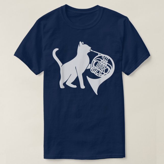 Cool Cat Playing French Horn Musician Orchestra Mu T-Shirt (Design vorne)