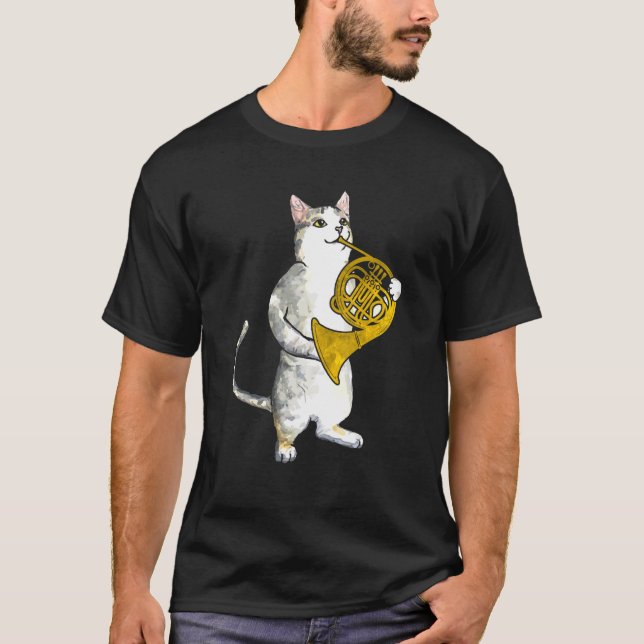 Cool Cat Playing French Horn Musician Orchestra Mu T-Shirt (Vorderseite)