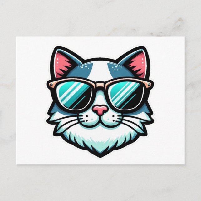 Cool Cat Postcard – Trendy Feline Pop Art Ankündigungspostkarte (Vorderseite)