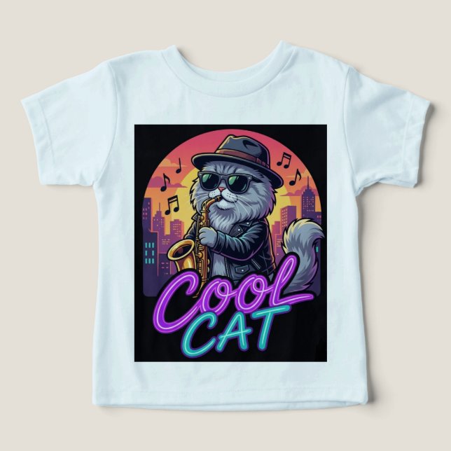 Cool Cat Saxophone – Retro Neon 90s Jazz Cat Desig (Design Vorderseite)