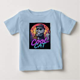 Cool Cat Saxophone – Retro Neon 90s Jazz Cat Desig Baby T-shirt