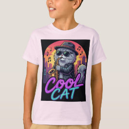 Cool Cat Saxophone – Retro Neon 90s Jazz Cat Desig T-Shirt
