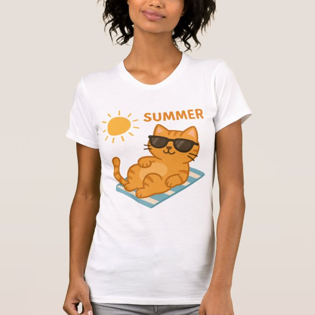 Cool Cat Summer Vibes T - Shirt - Niedlicher Carto (Vorderseite)