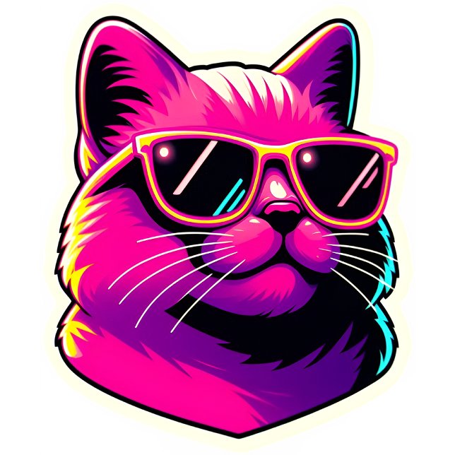 Cool Cat Wearing Sunglasses in Neon Pink and Yello T-Shirt (Von Creator hochgeladen)