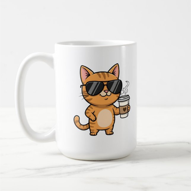 Cool Cat with Coffee – Funny Cartoon Art Kaffeetasse (Links)