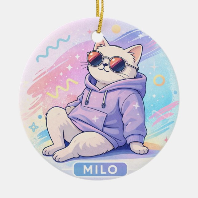 Cool Cat with Name MILO | Cute Aesthetic  Keramik Ornament (Vorne)
